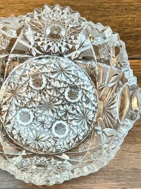 Antique Early American Pattern Glass (EAPG) Pressed Glass Handle “Nappy” Dish